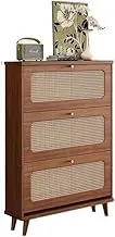 Freestanding 70cm Small Shoe Storage Cabine Slim Rack Narrow Shoe Organizer 3 Flip-Drawers for Front Door Entrance Hallway, Brown Shoe Cupboard