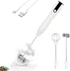 Double Whisk Milk Frother Handheld USB-C Rechargeable Electric Drink Mixer White