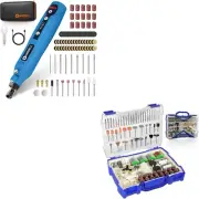 Mini Cordless Rotary Tool 3.7V Blue and Rotary Tool Accessories Kit 282 Pcs 1/8'