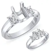 0.50Ct Emerald Three Stone Semi Mount F VS2 Diamond Engagement Ring Platinum 950