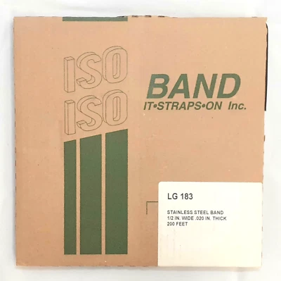 ISO 201 Stainless Steel Band LG 183, 1/2" Wide x 0.20" Thick, 200 Ft Roll