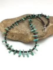 Green Turquoise & Bone Bead Navajo Sterling Silver Necklace 20" 3281