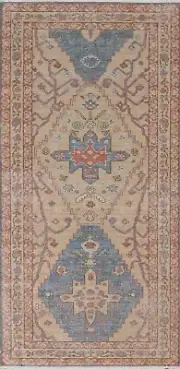 Beige/ Light Blue Heriz Serapi Turkish Runner 2' 4" x 5' 10" Rug Handmade Wool