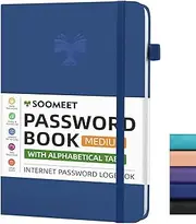 Soomeet Password Book with Alphabetical Tabs, Hardcover Password Keeper, A5 Size 8.3"x6" Password Notebook for Saving Internet Login, Username, Password Organizer for Computer & Website Logins
