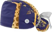 [WOSHJIUK] Working Hat 2 Pack Scrub Caps for Women,African Giraffe Grassland,Tie Back Cap Adjustable Scrub Hat