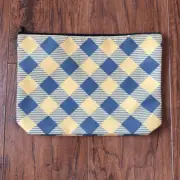 Mustard Yellow Navy Blue Makeup Cosmetic Bag Case Diamond Pattern Checkered