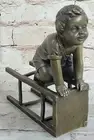 Art Deco Cute Girl Sitting on Chair Bronze Statue Sculpture Art Figurine Statue