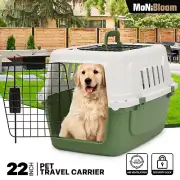 22" Plastic Pet Travel Carrier Hard Sided Dog Cat Transporter Cage Animal Crate