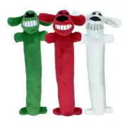 Lot of 3 Multipet Loofa Dog Toys Red White Green plush w large Squeaker 12"