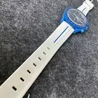 20mm WHITE Vulcanized Caoutchouc BLUE Stripe Omega Speedmaster NeptuneSwatch