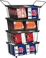 Kadrama Freezer Organizer Bins 4 Pack Stackable Chest Freezer Organizer for 5 and 7 Cu.FT Deep Freezer Metal Wire Storage Basket with Side Handles Pantry Organization Bins, Get Food Easily