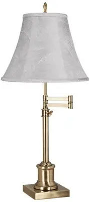 Westbury Antique Brass Swing Arm Table Lamp with Dolomite Gray Shade