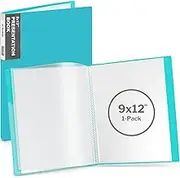 Dunwell 9x12 Presentation Binder with Clear Plastic Sleeves (Aqua), Folder for Artwork, 24 Pockets Display 48 Pages of 9 x 12 or A4 Size Documents, Kids Art, Keepsakes, Acid-Free Poly Portfolio Binder