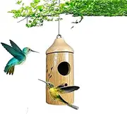 Hummingbird House for Outside,Hanging Bird Nest, Natural Grass Hand Woven Bird Nest Hut, Small Hanging Birdhouse, for Outside Finch Canary Sparrow Hideaway House,C