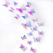 48 Pieces Butterfly Wall Decor DIY Mirror 3D Butterfly Stickers Removable Butterfly Decals for Home Nursery Classroom Bedroom Bathroom Living Room Decor (Transparency Colorful Pink)