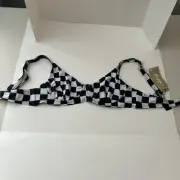 Nasty Gal Checkered NWT Swim Top Size 8. Gold hardware adjsutable straps