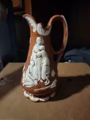 Vintage Porcelain Ewer/ Jug/ Pitcher, 3D Roman Style Imagery, 9.5”, Signed Webb