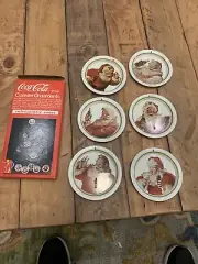 VINTAGE NIB 1983 Coca Cola (6) Coaster Ornaments Coke Santa