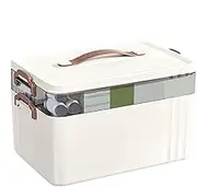 2 Layer Medicine Box Organiser,Large Medicine Storage Box with Leather Handle,Transparent Portable Large Capacity Household Storage Box, Case for Traveling,Camping