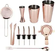 11Pcs Set Multifunction Stainless Steel Cocktail Shaker Kit - Bartender Tool Set Includes Shaker, Jigger, Mixer, Muddler for Bar Supplies - Cocktail Making Tools(玫瑰金调酒11件套)
