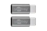 2x Goobay USB-C Male to USB 2.0 Micro Type B Female Adapter Connector For PC GRY