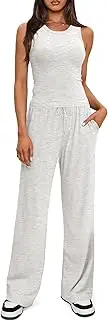 [Darong] Women's 2 Piece Outfits Lounge Sets Sleeveless Tank Tops Wide Leg Pants Sets Tracksuits Match Sets