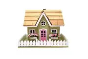 Wood Collectible Bird House Cottage White Picket Fence Window Flower Box Décor