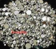 800 Pcs Silver Gloss Flatback Round Half Faux Pearls Beads DIY Crafts Nail Art