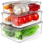 Set of 7 Fridge Organiser, Stackable Fruit Storage Containers for Fridge with Li