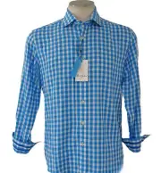Men's Check Shirt Robert Graham Contrast Blue Long Sleeve Roll-Up Size Large