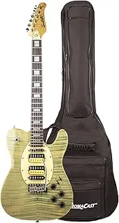 Sawtooth 6 String ET Hybrid Electric Guitar, Flame Maple Grass Stained Blue Jean, with Wilkinson Tremolo & Pro Series Gig Bag, Right (ST W-FMBLJ)