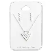Silver Triangle Pendant Necklace Jewellery Set