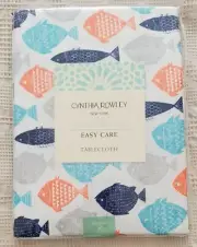 NWT Fish Lover Fisherman Indoor Outdoor Tablecloth 70" Round By Cynthia Rowley