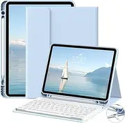 GKABXY Keyboard Case for iPad 10th Generation 10.9-inch 2022, Detachable Bluetooth Keyboard, Stand Folio Keyboard Cover with Pencil Holder, Rechargeable Keyboard for New iPad 10th Gen- Sky Blue