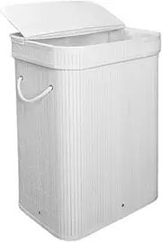 Laundry Basket with Lid, 72L Bamboo Laundry Hamper with Removable Liner, Collapsible Storage Dirty Clothes Basket with Handles for Laundry Bedroom (White)