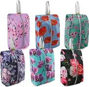 [BeeGreen] 6 Packs Shoe Organizer Shoe Bags For Travel with Zipper Closure, Shoe Storage Organizer with Handle Travel Bags, Green-plum Flower, Green-plum Flower