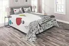 Paris Quilted Coverlet & Pillow Shams Set, Eiffel Tower and Balloons Print