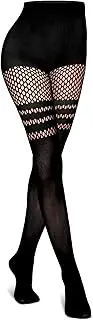 [Jansun] Faux Thigh High Fishnet Stockings, Women Fishnet Tights Patterned Pantyhose Mock Over the Knee Goth Tights