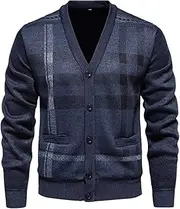 [Generic] Men V-Neck Plaid Cardigans Knitwear Sweaters Outwear Slim Sweatercoats Cardigans