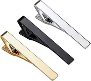[GoFunway] Men's Tie Clips Classic Tie Bar Clips Set 3 Pack Silver Gold Black, Professional Metal Necktie Business 4 Pack for Men Luxury Fathers' Day Valentine's Day Gift