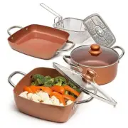Pots And Pans Set Chef Cookware Non Stick, Square Pans for 7 Pcs Copper
