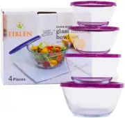 [4-Pack] Glass Mixing Round Bowl Set, Nesting Glass Bowls Food Storage