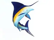 Marlin fish hand painted and carved from Florida Palm tree frond original art