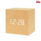 Wooden Digital Alarm Clock Voice Control LED Table Clock for Home Decor (Yellow)