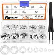 Rustark 211Pcs 9 Sizes 304 Stainless Steel M2-M12 Internal Tooth Star Lock Washers Quick Speed Locking Washers Assortment Kit Push Nuts Steel Push On Speed Clips Fasteners Washers