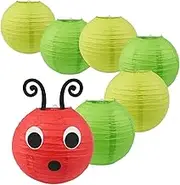7PCS Caterpillar Paper Lanterns Red Green Paper Lanterns with Eyes Mouth for School Classroom Decoration Birthday Party Decoration （10in x10in ）