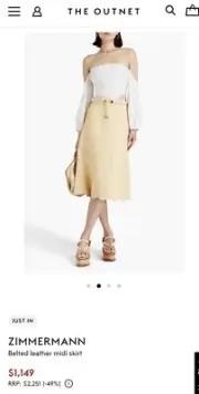 Zimmermann High Tide Leather Midi Skirt - New With Tags