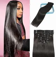 LORIEN Clip in Hair Extensions Real Human Hair, 18 Inch 100g/3.6oz, 1B Natural Black, Clip in 100% Brazilian Remy Human Hair Extensions 8pcs Per Set with 18 Clips Double Weft