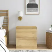 Modern Light Oak Handleless Bedside Table with 2 Drawers Dresser