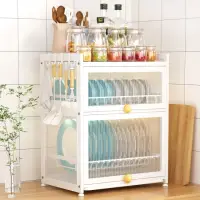 在飛比找momo購物網優惠-【AOTTO】廚房多功能防塵瀝水收納碗盤架(收納櫃 置物架 